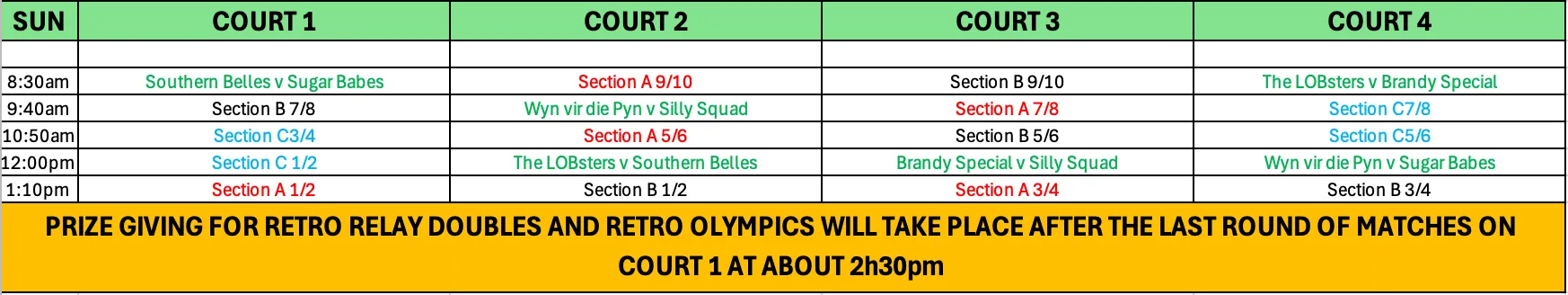 Retro Relay Doubles 2024 fixtures, page 2